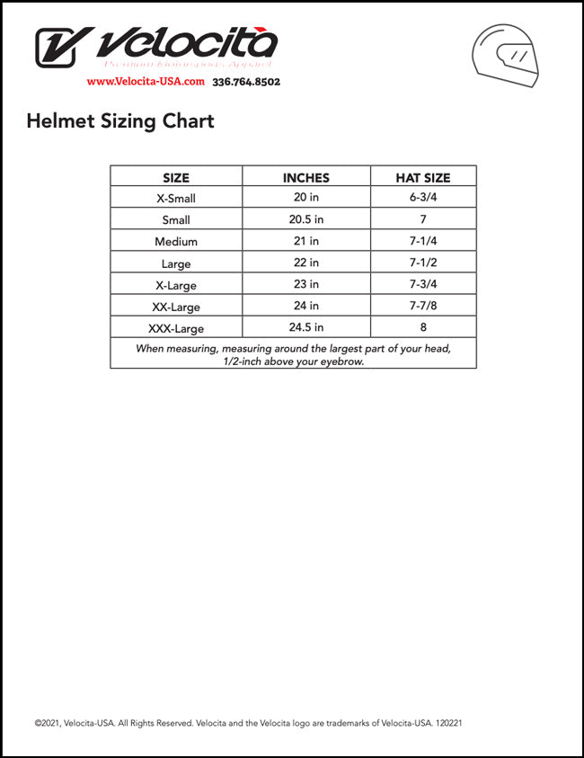Helmet size sizing chart head measurements for helmet