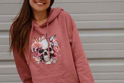 Cropped Skull with Flowers Hoodie